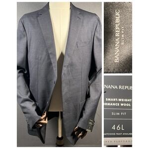 46L Blazer Blue Check Wool Blend Banana Republic Slim‎ Fit Notch Coat Breathable